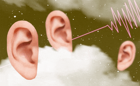 sound waves and ears together on clouds. gif composition