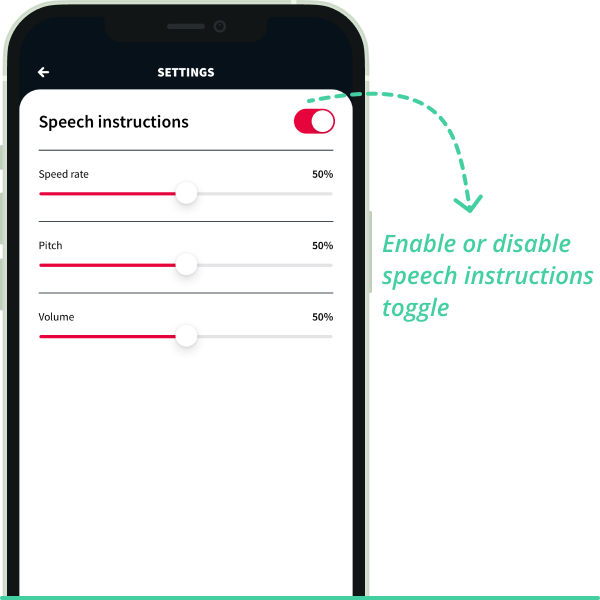 Adjust speech instructions in the settings: speed rate, pitch, volume. Enable/disable during navigation.