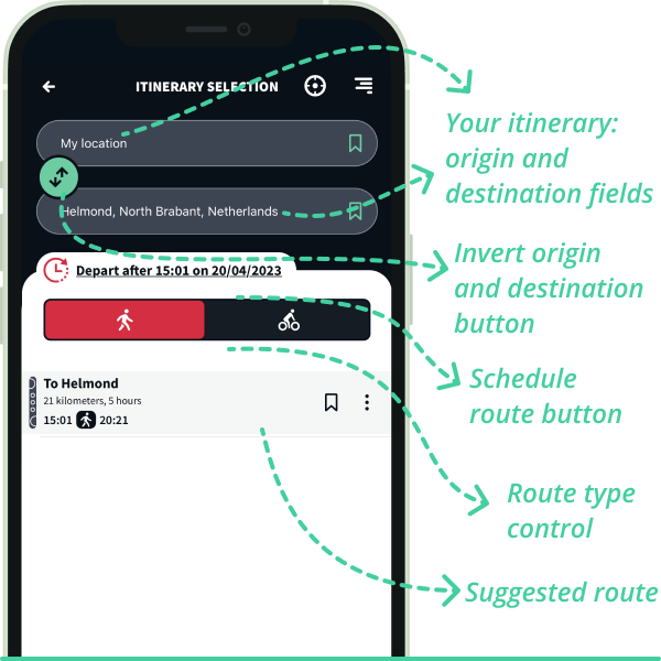 Start navigation by selecting one suggestion or refine your itinerary by swiping back to different options.